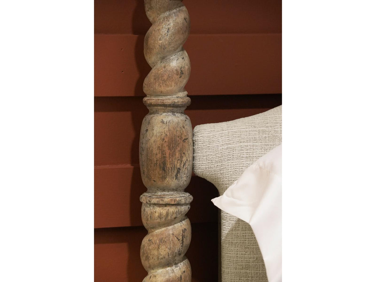 Caldera California King Four Poster Bed in Light Spain Painted Walnut Brown Acacia Wood