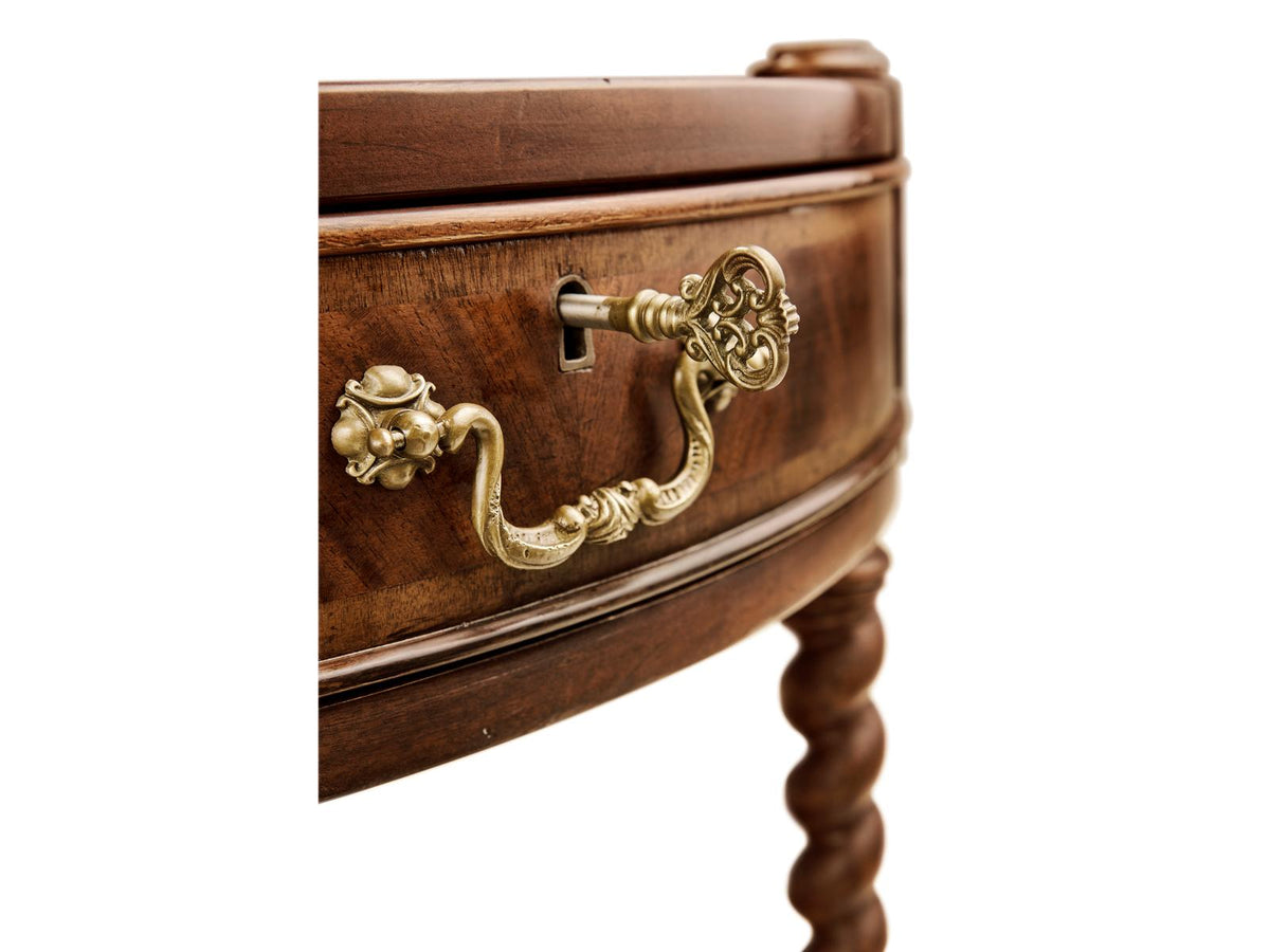 JC Traditional Round End Table in Antique Mahogany Wood with Brass Hardware