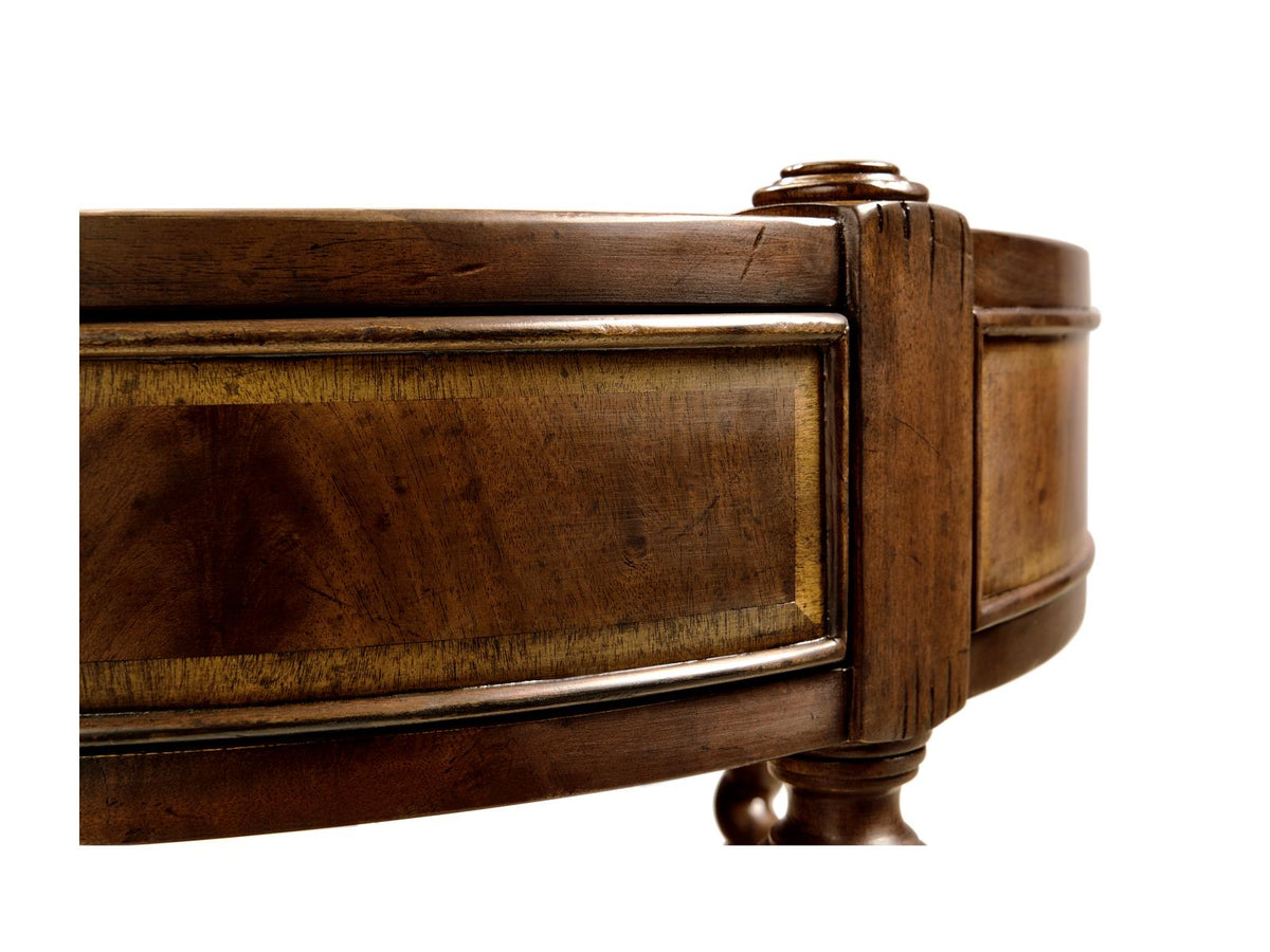 JC Traditional Round End Table in Antique Mahogany Wood with Brass Hardware
