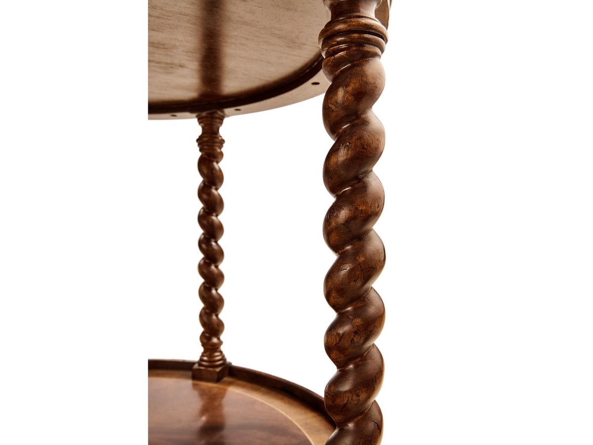 JC Traditional Round End Table in Antique Mahogany Wood with Brass Hardware