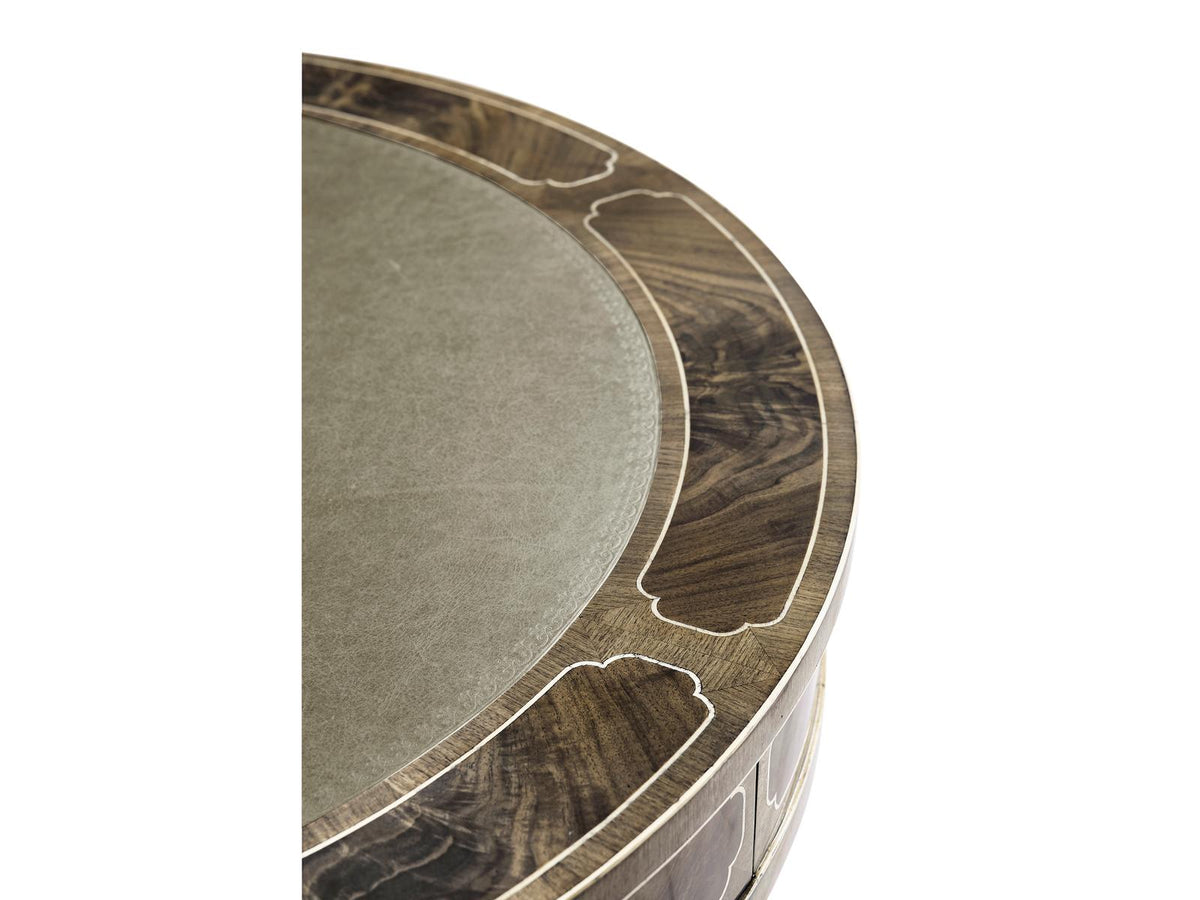 Buckingham Round Leather End Table in Bleached Mahogany