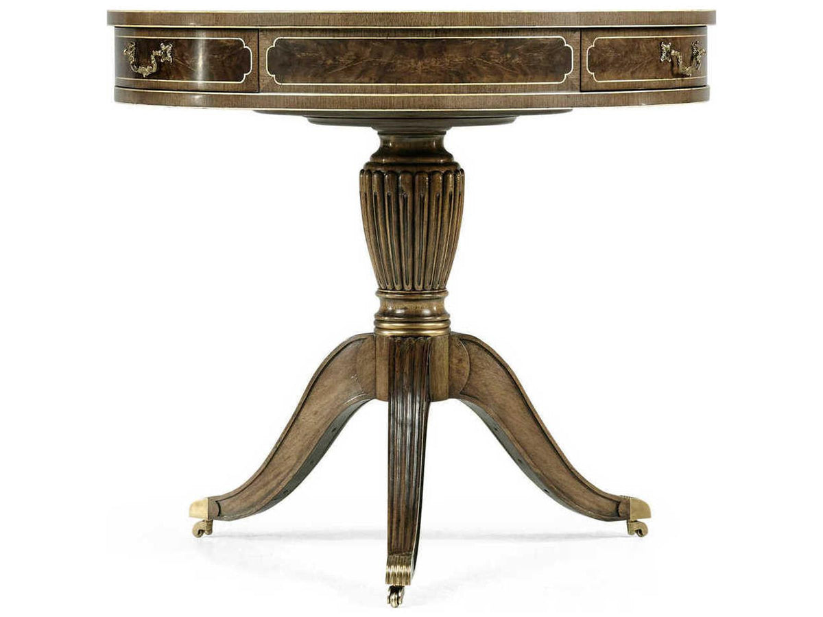 Buckingham Round Leather End Table in Bleached Mahogany