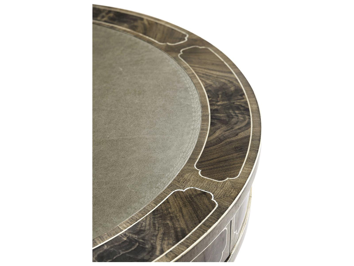 Buckingham Round Leather End Table in Bleached Mahogany