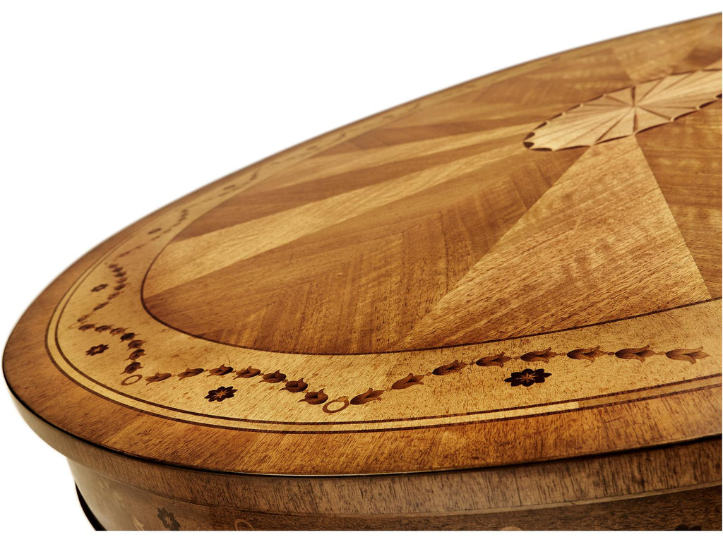 JC Traditional Oval Satinwood Coffee Table with Marquetry Inlays