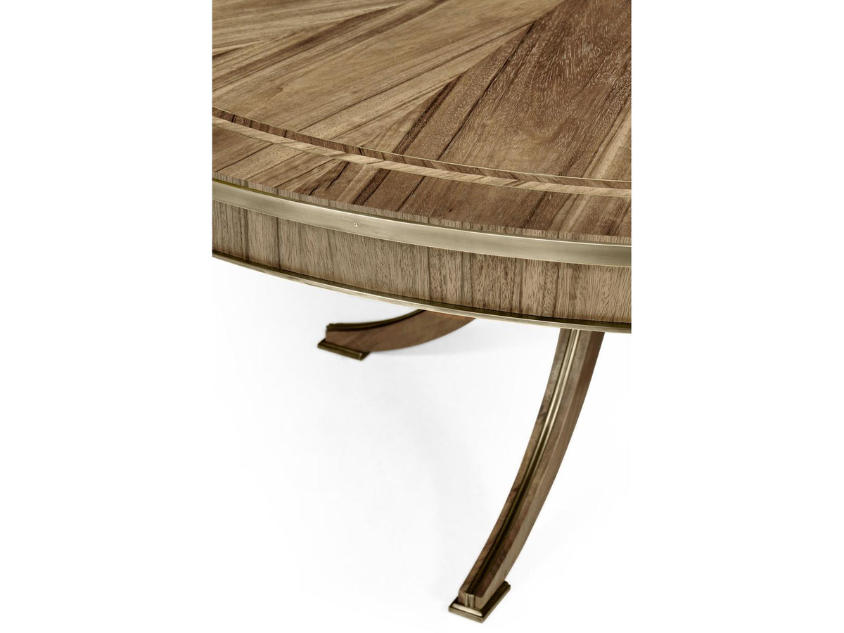 Hamilton Round Dining Table in Golden Amber Paldao Veneer and Brass