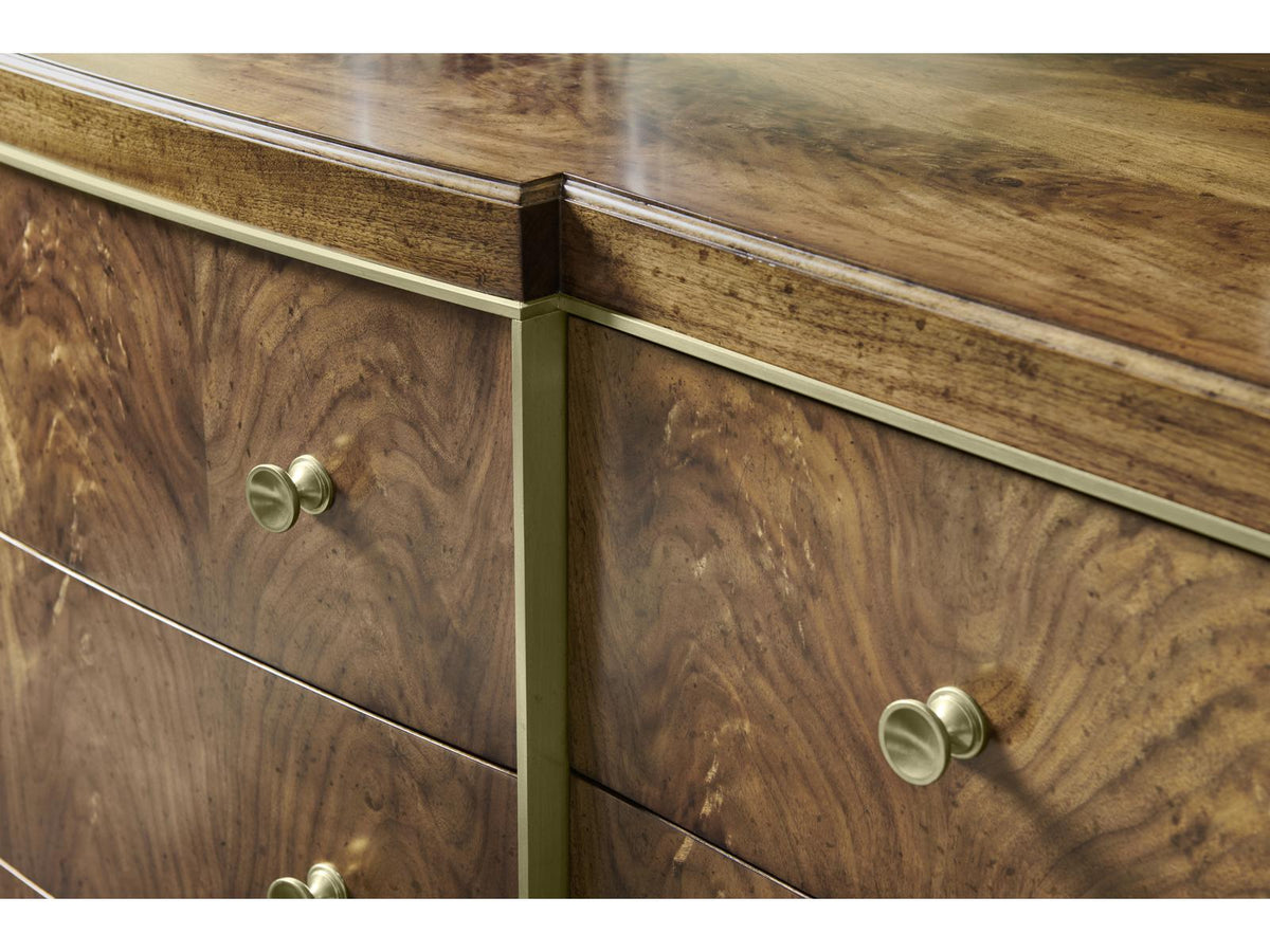 Barcelona Brown Walnut Wood Dresser with Champagne Patina