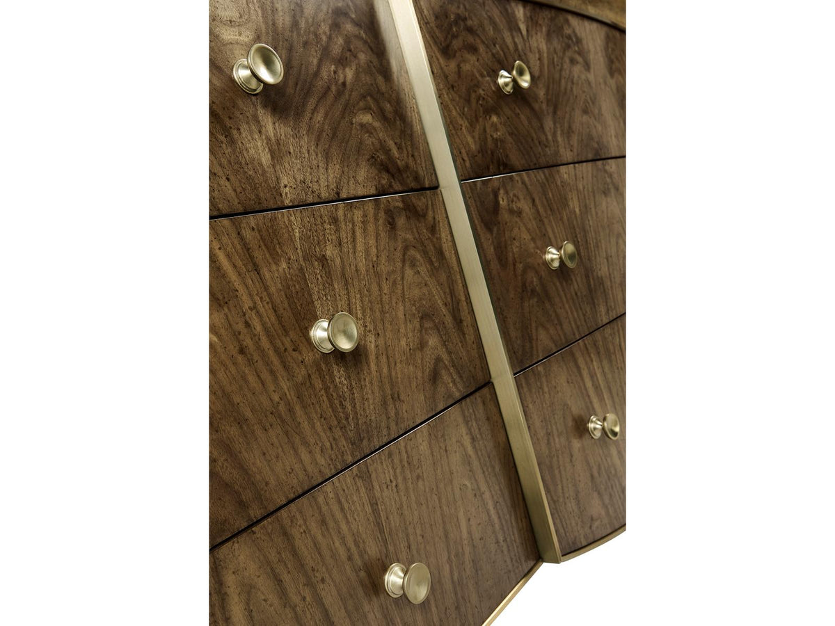 Barcelona Brown Walnut Wood Dresser with Champagne Patina