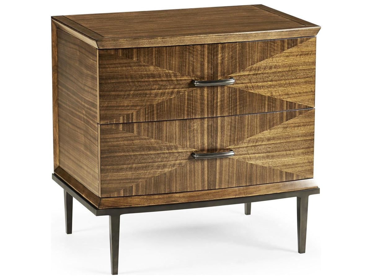 Toulouse 2-Drawer Walnut Wood Nightstand with Brass Hardware