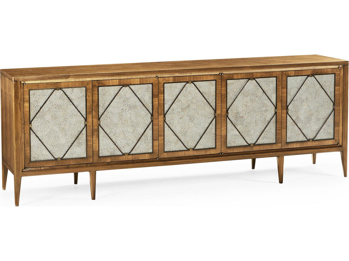 Toulouse Walnut Wood Media Console with Duck Eggshell Inlay