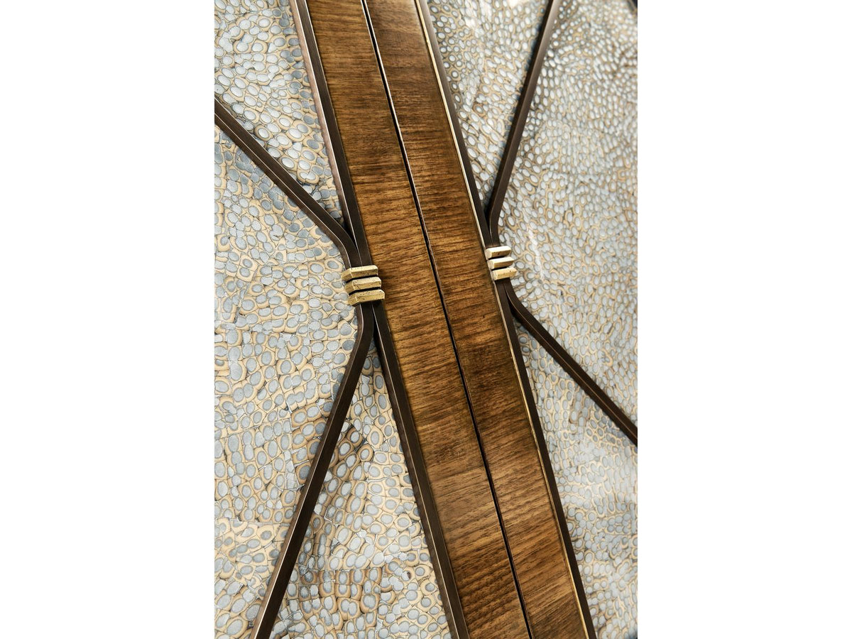 Toulouse Walnut Wood Media Console with Duck Eggshell Inlay