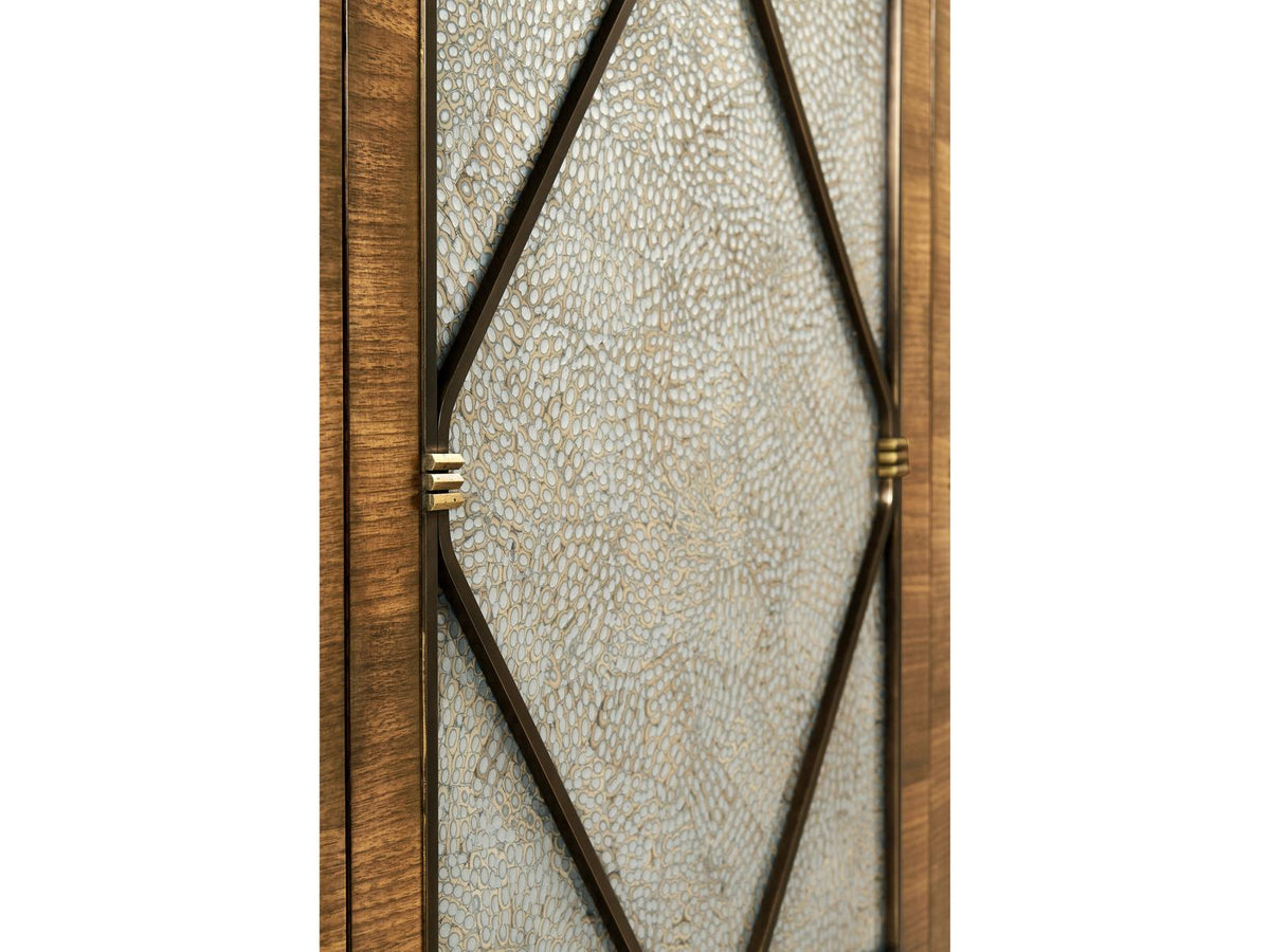 Toulouse Walnut Wood Media Console with Duck Eggshell Inlay