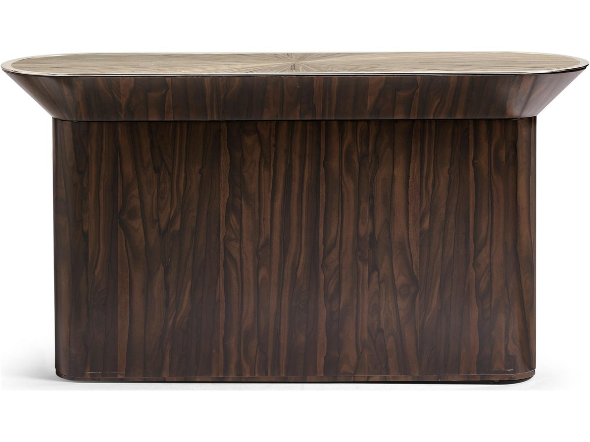 JC Modern Terra Oval Console Table in Natural Straw and Ziricote Wood