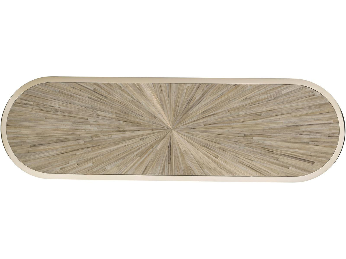 JC Modern Terra Oval Console Table in Natural Straw and Ziricote Wood