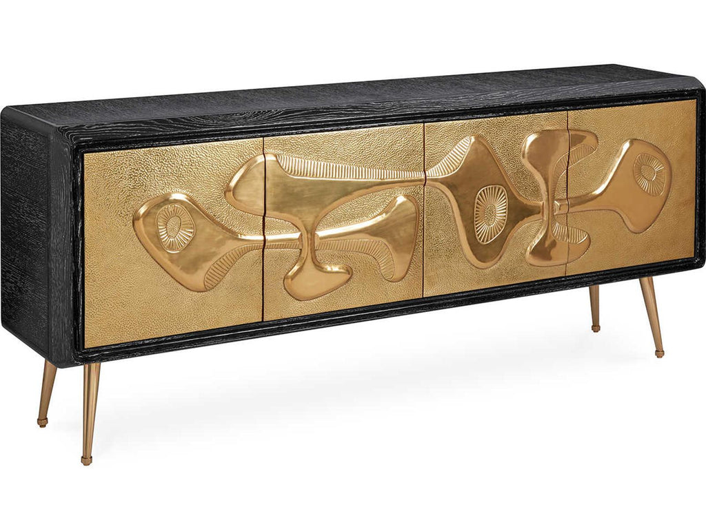 Reform 72-Inch Oak and Brass Credenza Sideboard in Ebonized Finish