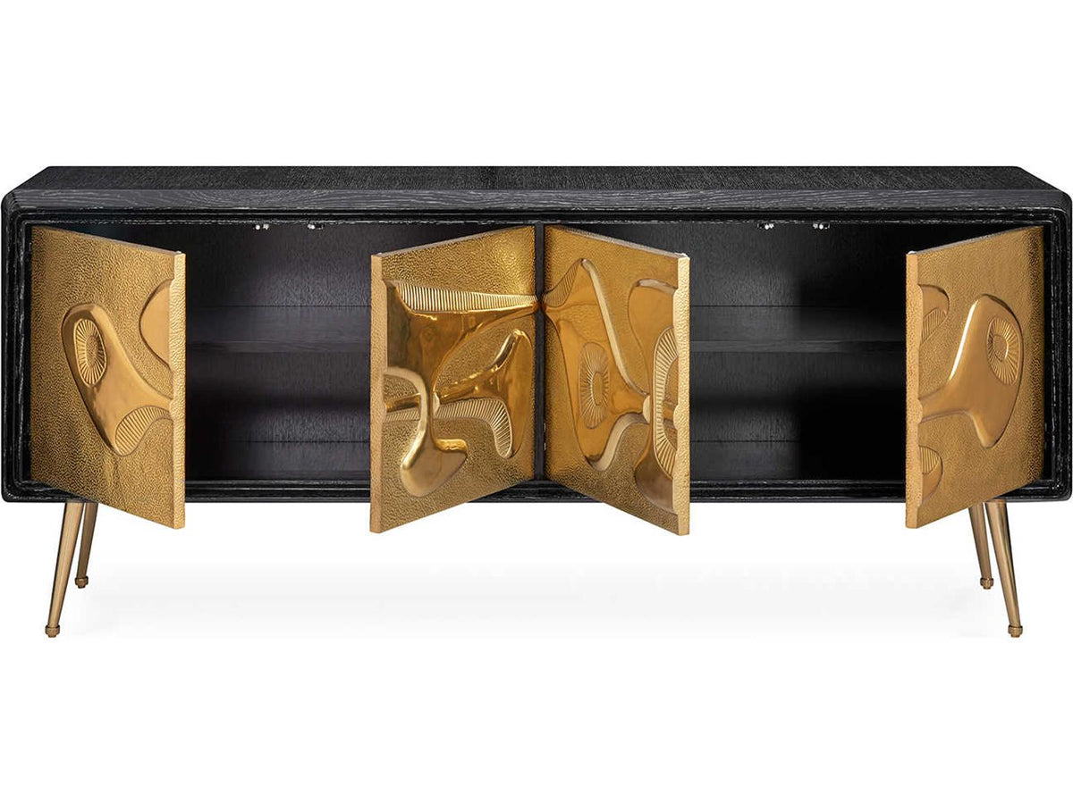 Reform 72-Inch Oak and Brass Credenza Sideboard in Ebonized Finish