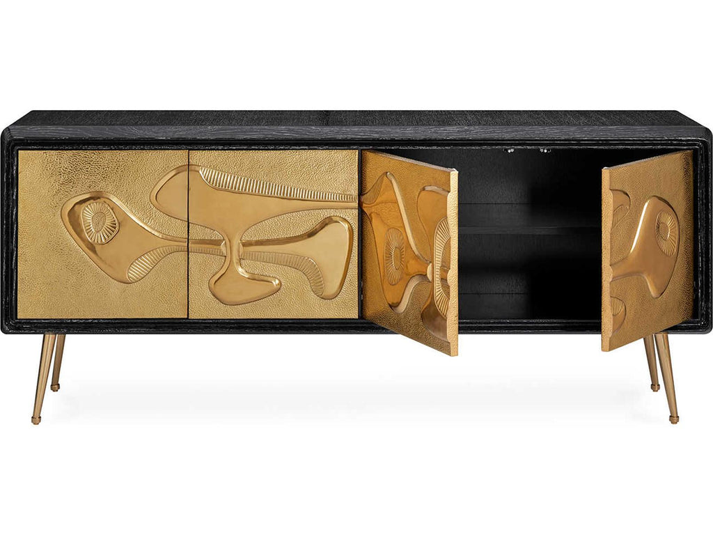 Reform 72-Inch Oak and Brass Credenza Sideboard in Ebonized Finish