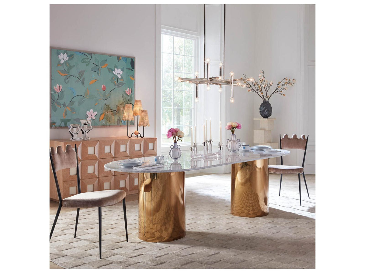 Alphaville Oval Marble Dining Table with Honed Brass Bases