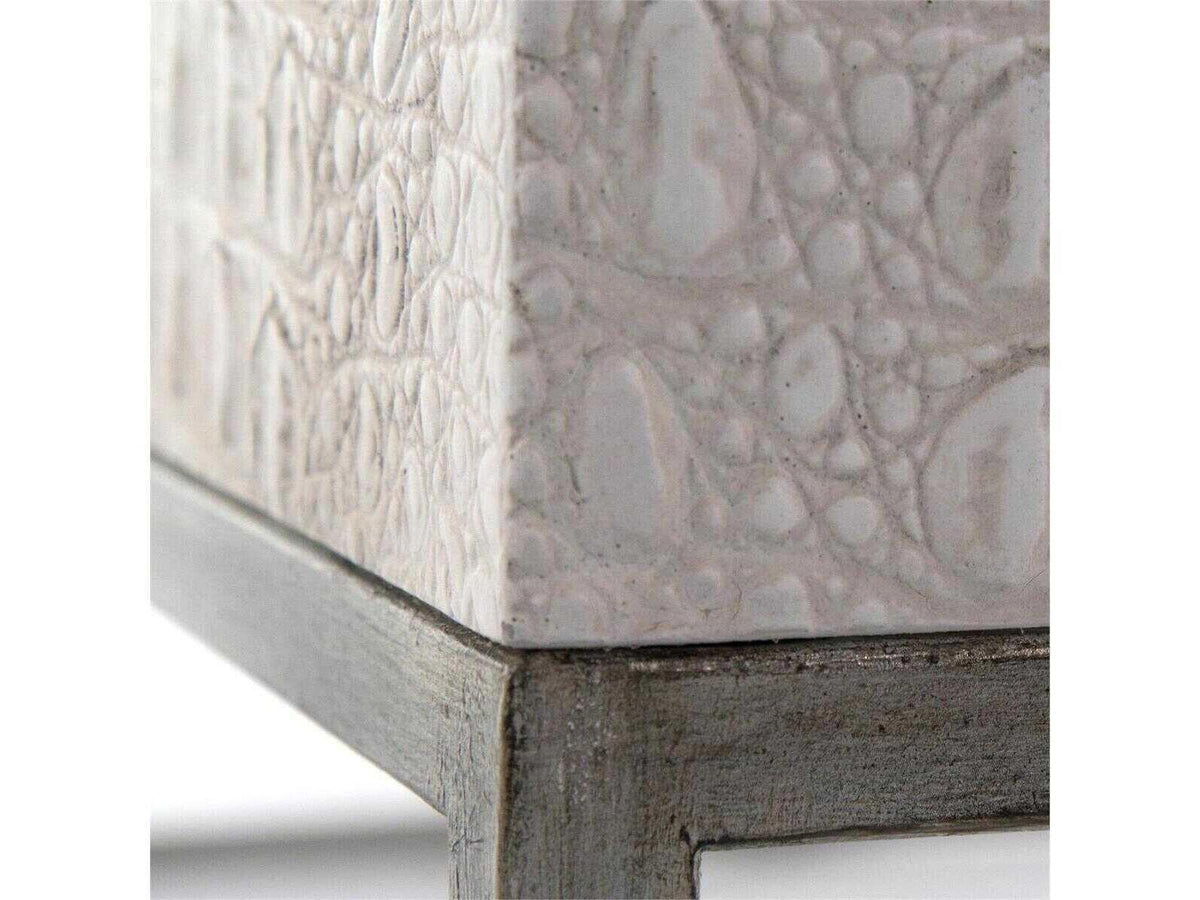 Kano Square Resin White Coffee Table with Crocodile Pattern