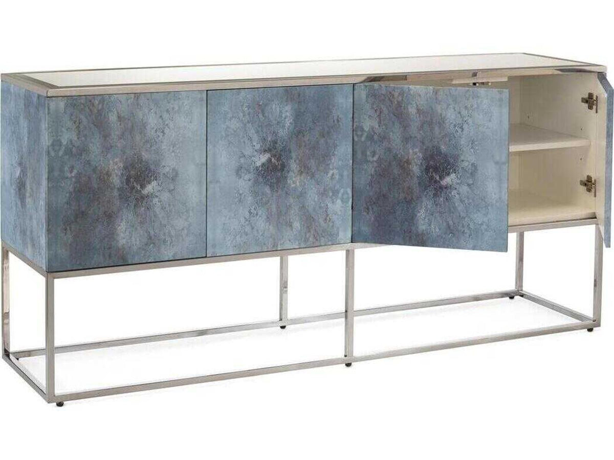 Clayton Four-Door Sideboard with Beveled Mirror Top and Polished Nickel Base