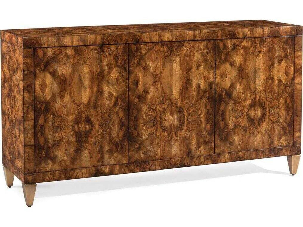 Woodcroft Three-Door Sideboard with European Walnut Burl and Aztec Gold Legs