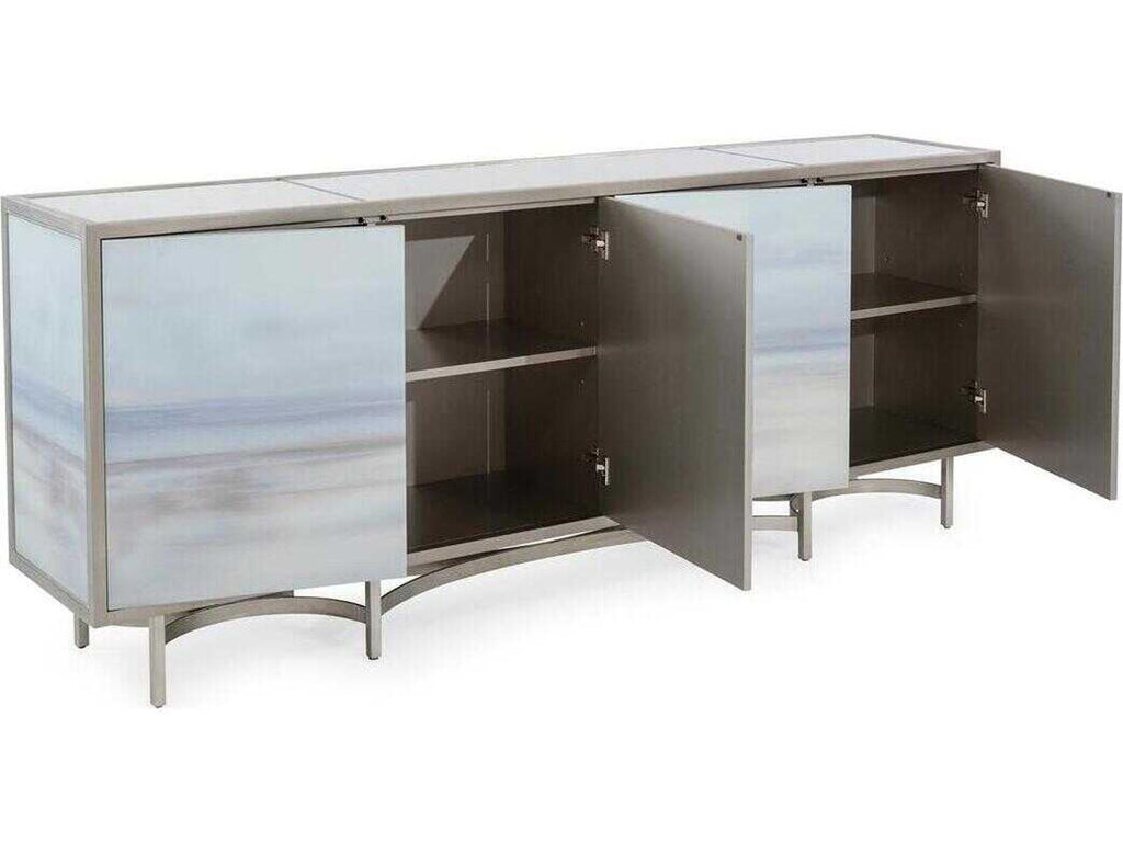 Simpatico 94 Inch 4-Door Sideboard with Carol Benson-Cobb Art Glass Fronts