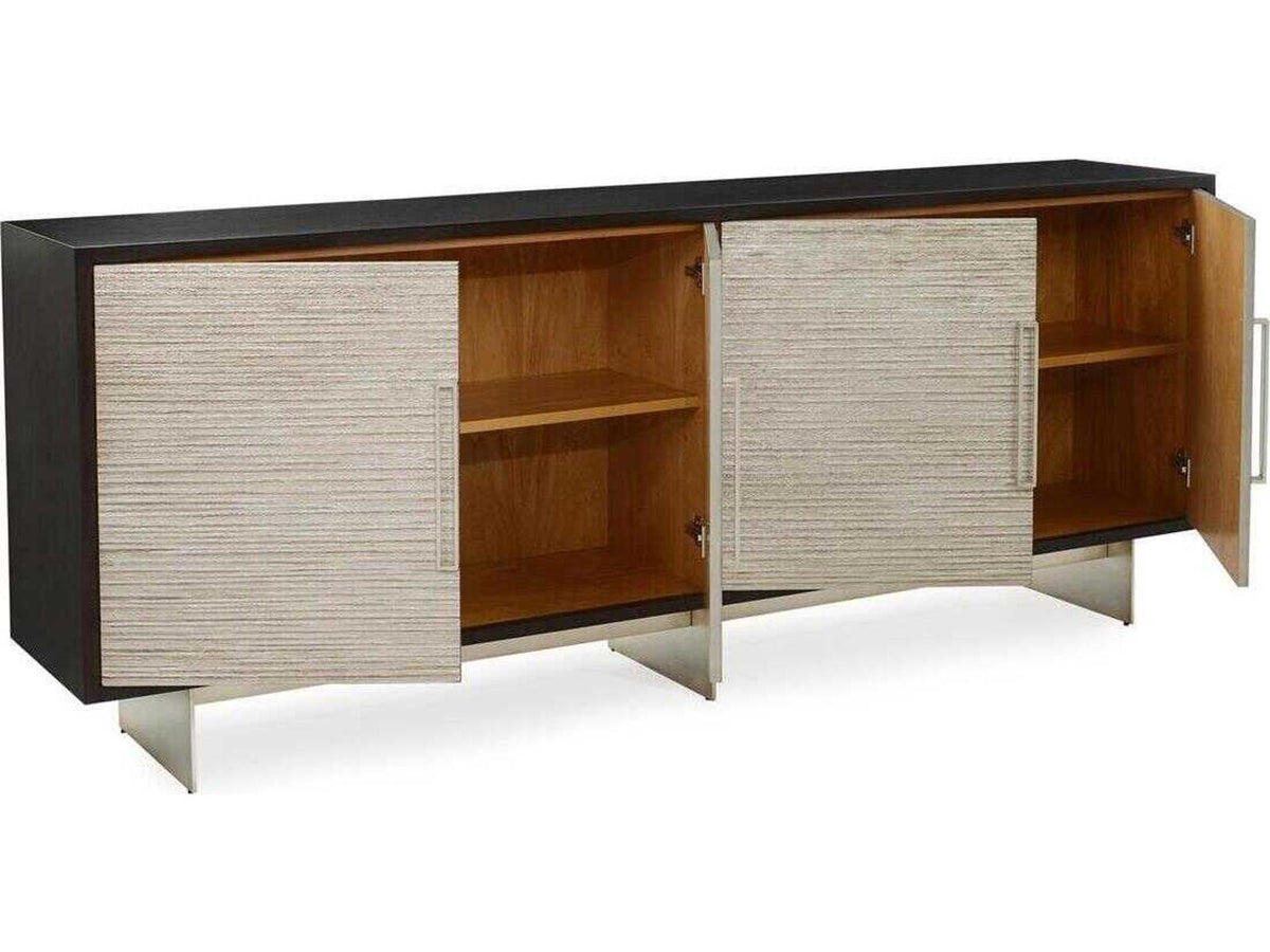 Saro 4-Door Credenza Sideboard in Espresso Celtis and Antique Silver