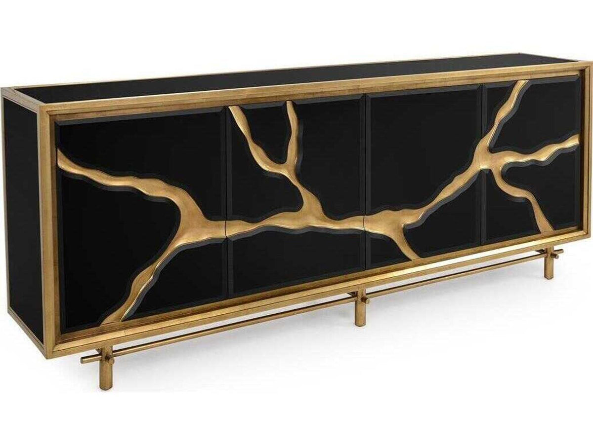 Mark McDowell Revne 94-Inch Beech Wood Credenza Sideboard in Black and Gold