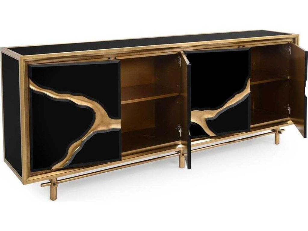 Mark McDowell Revne 94-Inch Beech Wood Credenza Sideboard in Black and Gold