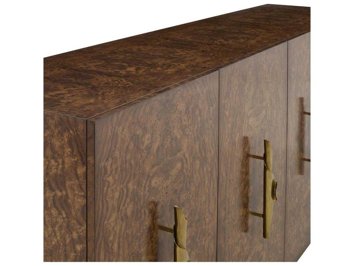 Torino 95 Inch 4-Door Walnut Wood Sideboard in Brown with Gold Accents