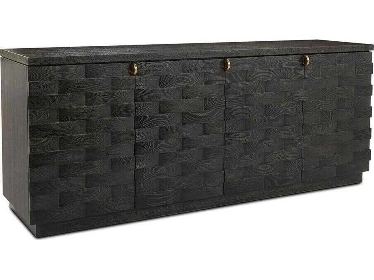 Tessere 84 Inch Oak Wood Four-Door Sideboard in Gold Cerused Black