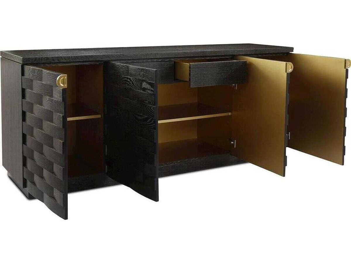 Tessere 84 Inch Oak Wood Four-Door Sideboard in Gold Cerused Black
