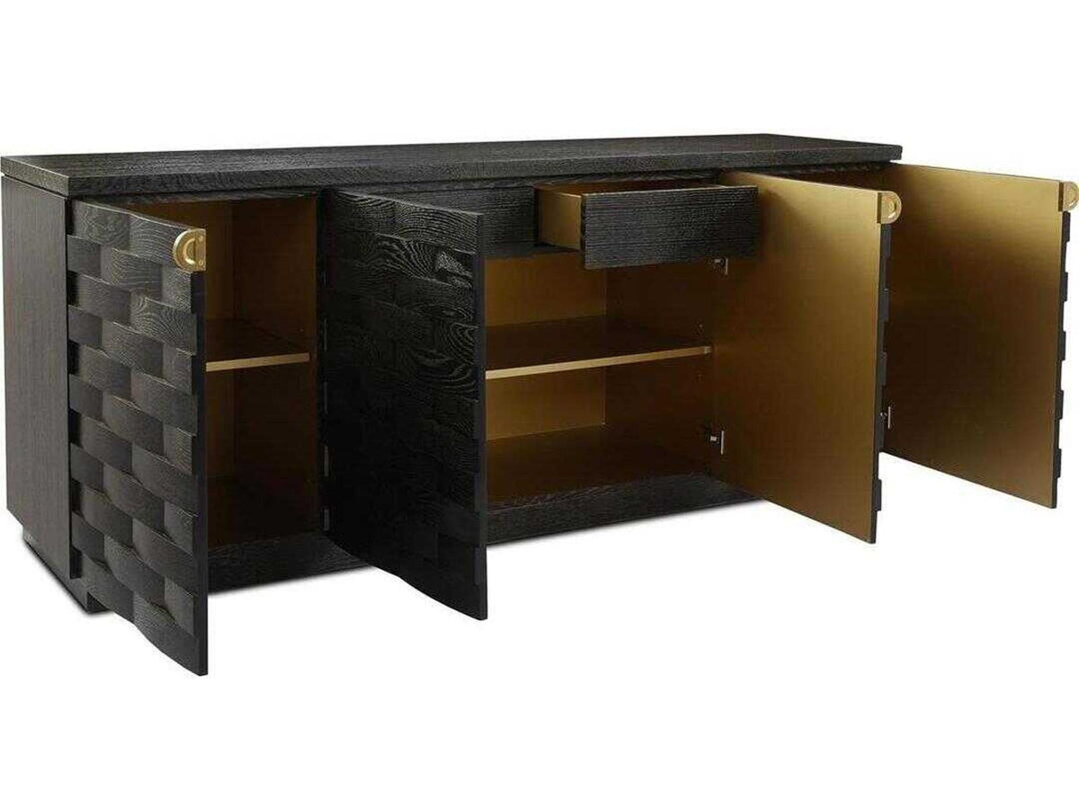 Tessere 84 Inch Oak Wood Four-Door Sideboard in Gold Cerused Black