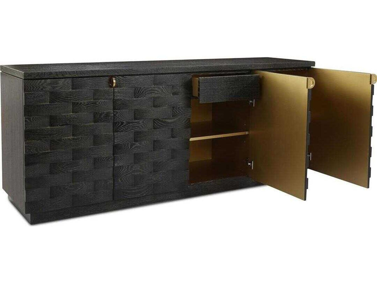 Tessere 84 Inch Oak Wood Four-Door Sideboard in Gold Cerused Black