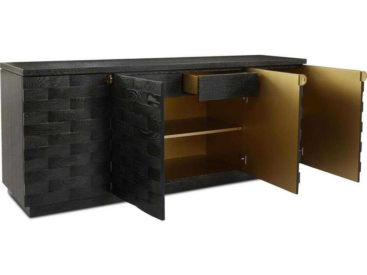 Tessere 84 Inch Oak Wood Four-Door Sideboard in Gold Cerused Black