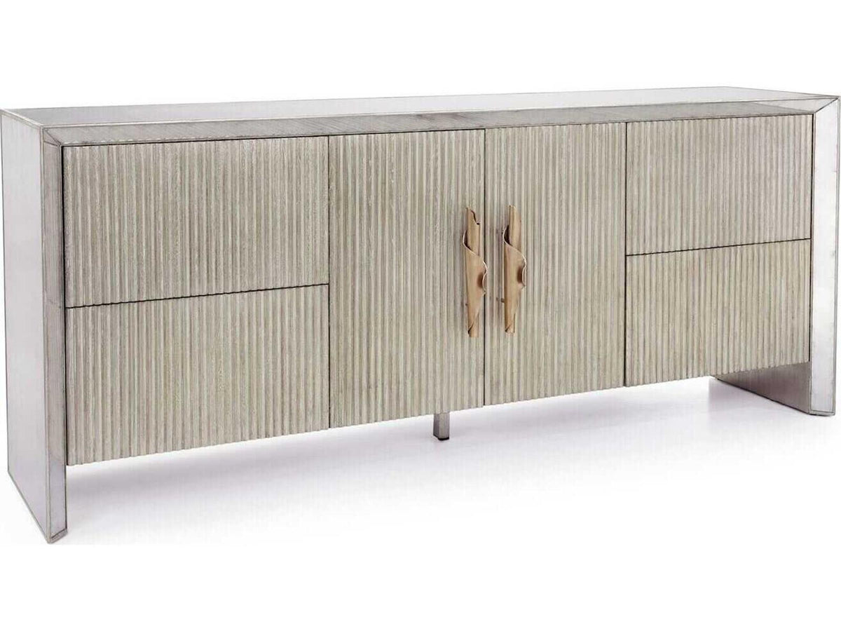 Moon Shadow Oak Wood Sideboard with Mirrored Glass and Fluted Drawers