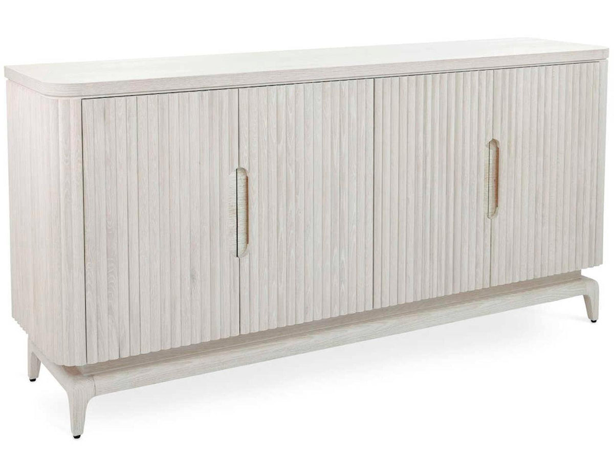 Brezza Four-Door Oak Wood Sideboard in White Washed Finish