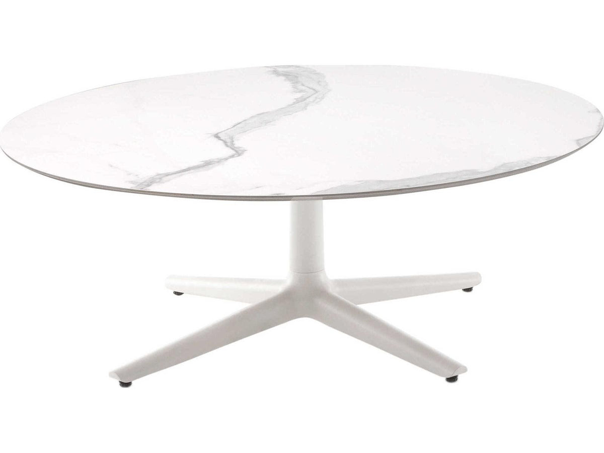 Multiplo Low Round Coffee Table with White Marble Top and White Base