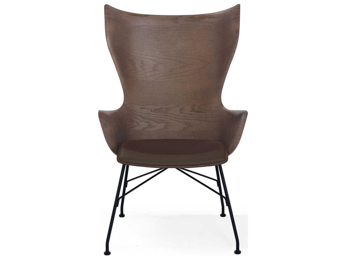 K Wood Curved Wood Accent Chair with Black Steel Frame