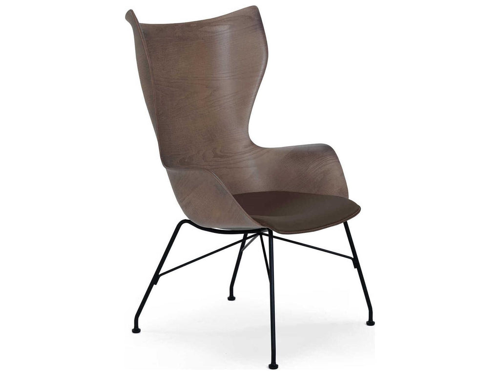 K Wood Curved Wood Accent Chair with Black Steel Frame