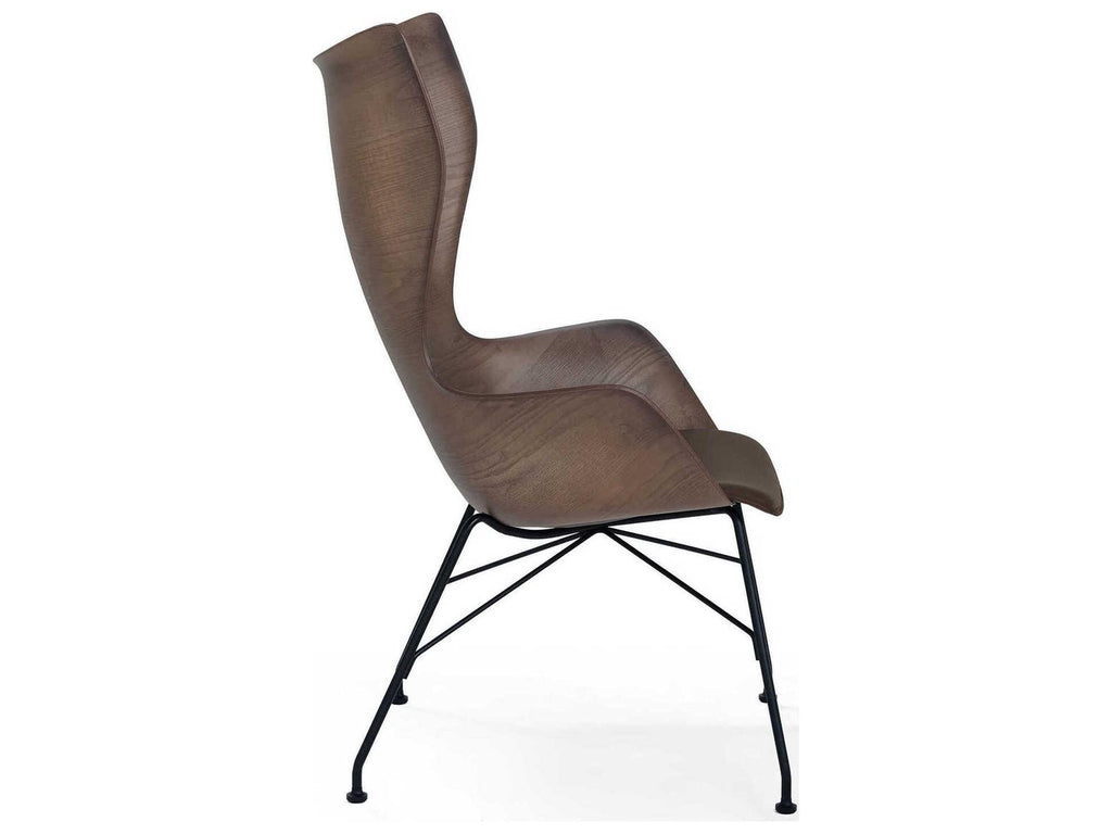 K Wood Curved Wood Accent Chair with Black Steel Frame