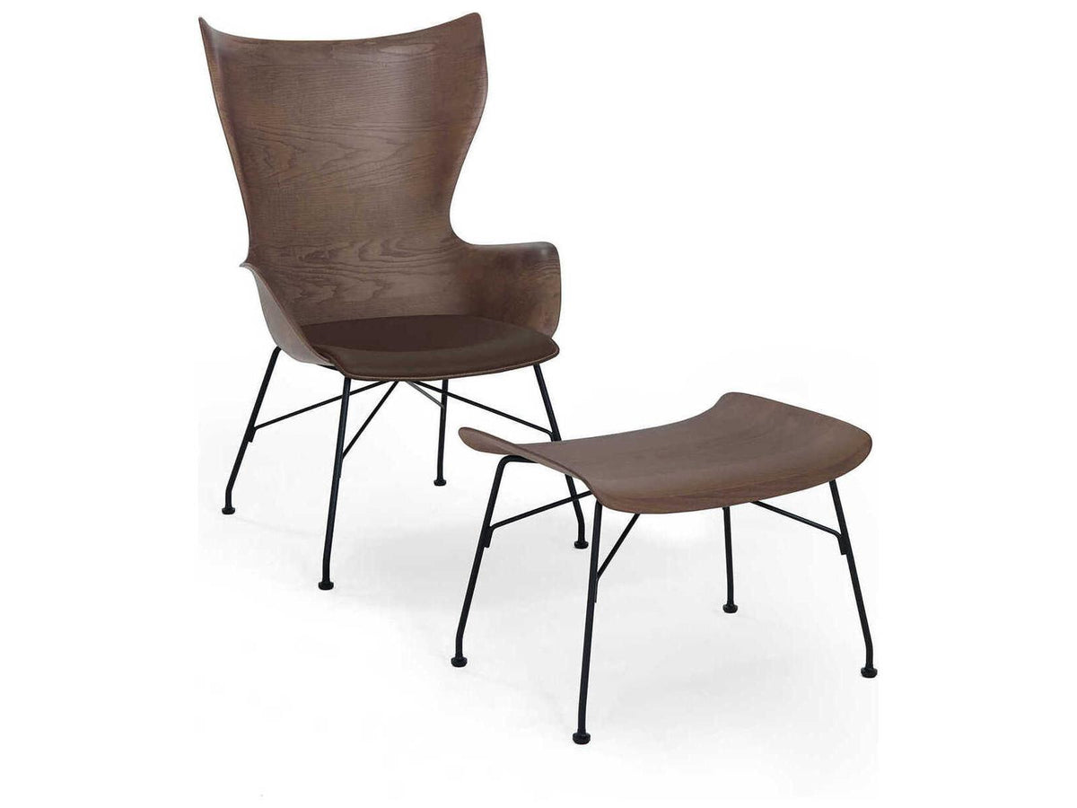 K Wood Curved Wood Accent Chair with Black Steel Frame