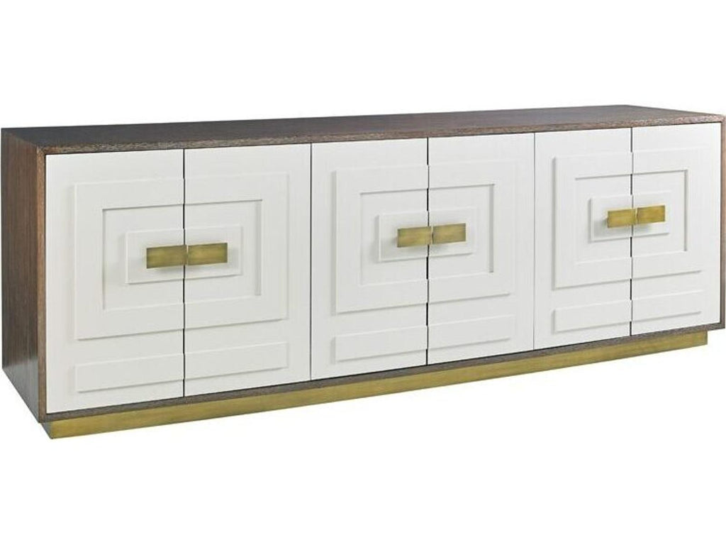 Jasper Six Door Credenza in Walnut Wood and Gloss White