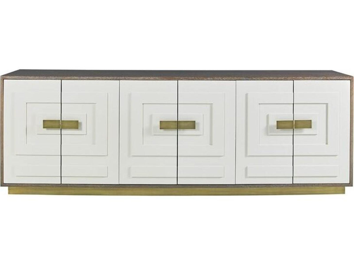 Jasper Six Door Credenza in Walnut Wood and Gloss White