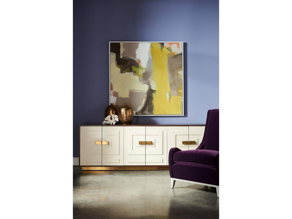 Jasper Six Door Credenza in Walnut Wood and Gloss White