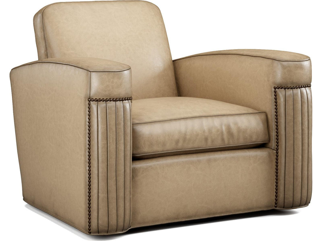 Jacques Leather Swivel Accent Chair in Bark