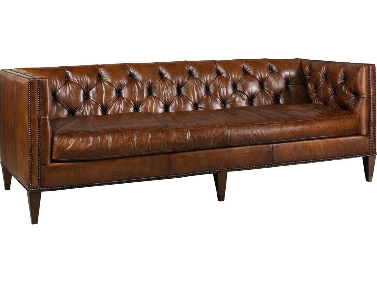Wright Upholstery Leather Sofa with Tufted Arms and Nailhead Trim