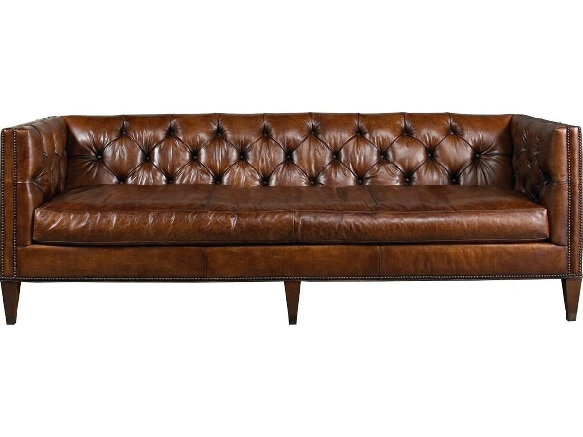 Wright Upholstery Leather Sofa with Tufted Arms and Nailhead Trim