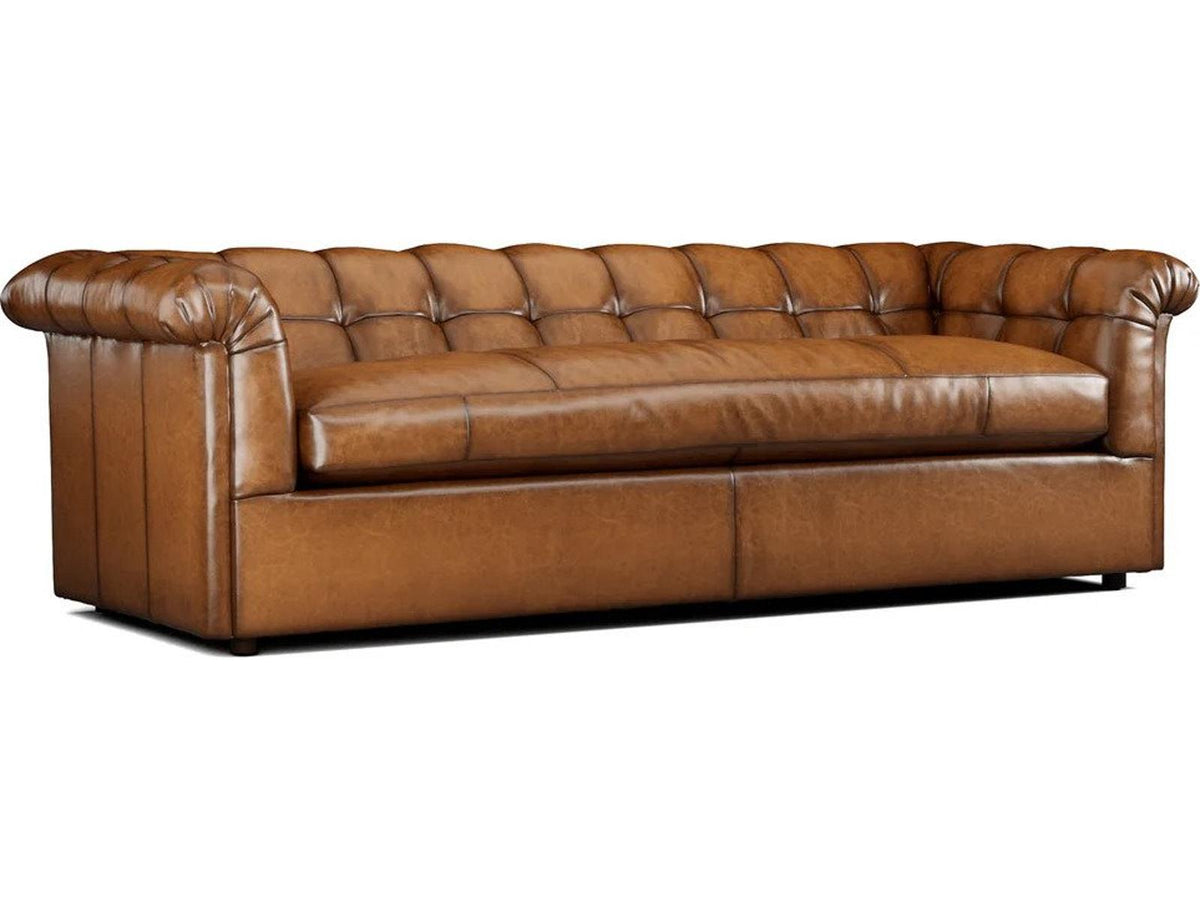 Edward Leather Sofa with Deep Tufting and Wide Track Arms