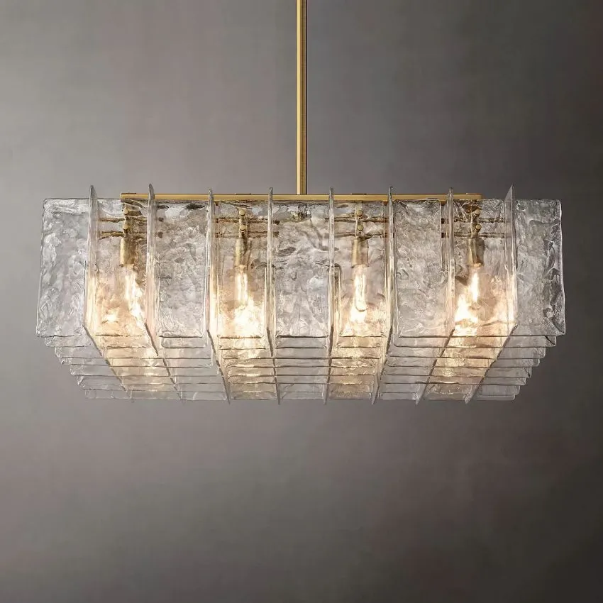 Lattice Clear Glass Square Chandelier 49" 16-Lights