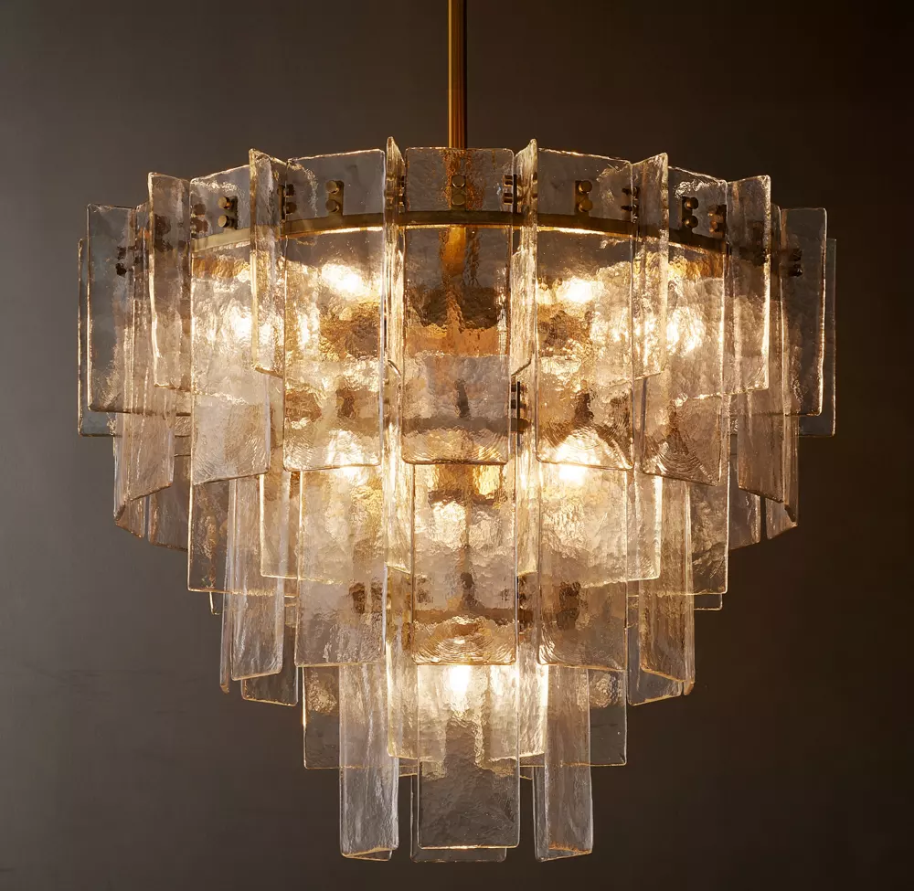 Lattice Clear Glass Tiered Round Chandelier 36"